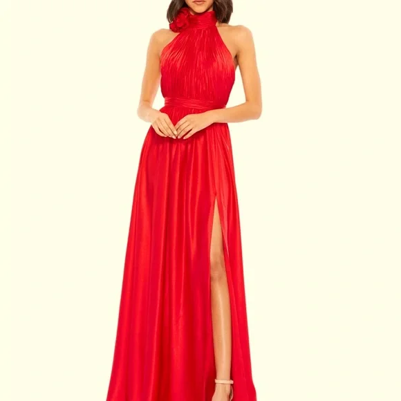 green emerald velvet dress Sheer Lace Fishtail Gown in Cherry Red - 14 main image 1
